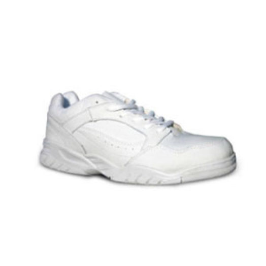 white leather athletic shoes